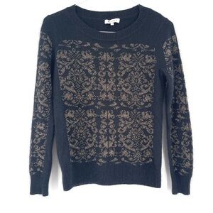 SANDRO Black Gold Metallic Printed Pullover Crewneck Sweater